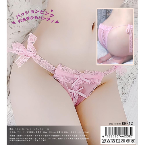 [綁帶式底褲] KR 性感蕾絲開後襠綁帶內褲 KRP-012 - 粉紅色 - JoyToy 香港 正品