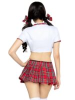 性感睡衣 - Leg Avenue 調皮學生服裝四件套 - 紅色 - S/M