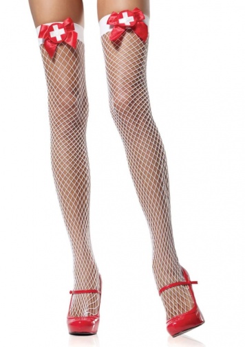 【性感網襪】Leg Avenue 制服誘惑過膝大腿網襪 - 白色/紅色 官方授權