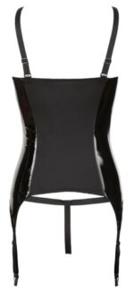 透視美感 - Black Level 漆皮緊身開胸束衣 - 黑色 - L